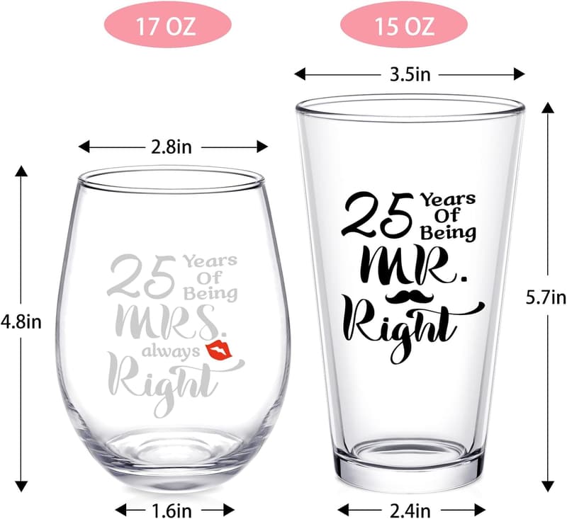 25th Anniversary Glass Gifts Set for Couples
