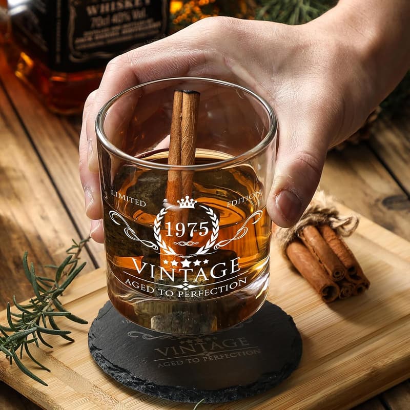 50th Birthday Whiskey Glass Gift for Men - 11oz