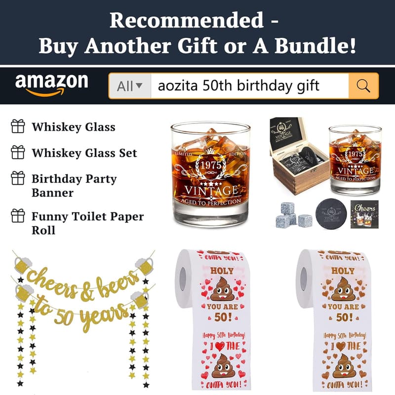 50th Birthday Whiskey Glass Gift for Men - 11oz