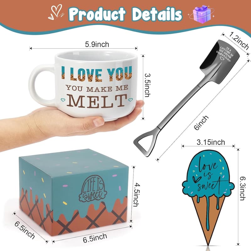 Romantic Ice Cream Bowl Set for Him - Perfect Birthday Gift