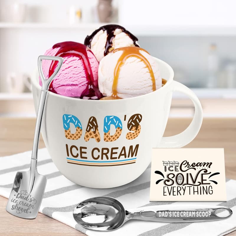 Father's Day Ice Cream Bowl Set with Scoop for Dads
