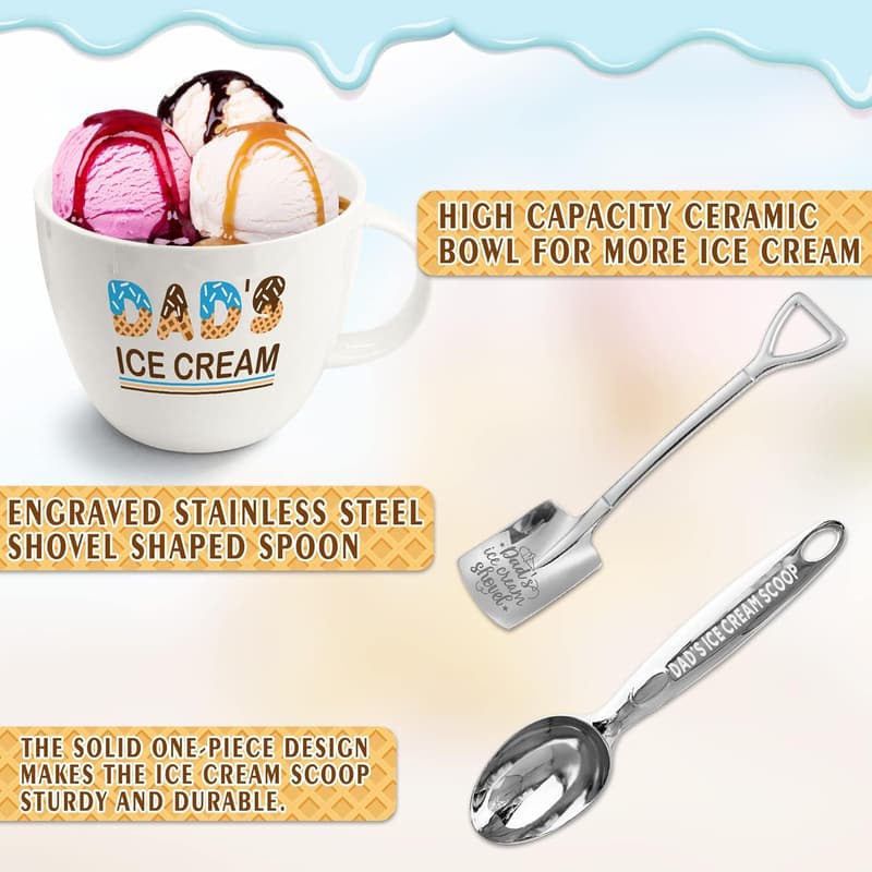 Father's Day Ice Cream Bowl Set with Scoop for Dads