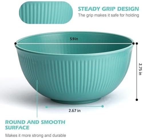 Set of 6 Lightweight Wheat Straw Fiber Cereal Bowls - 24 oz