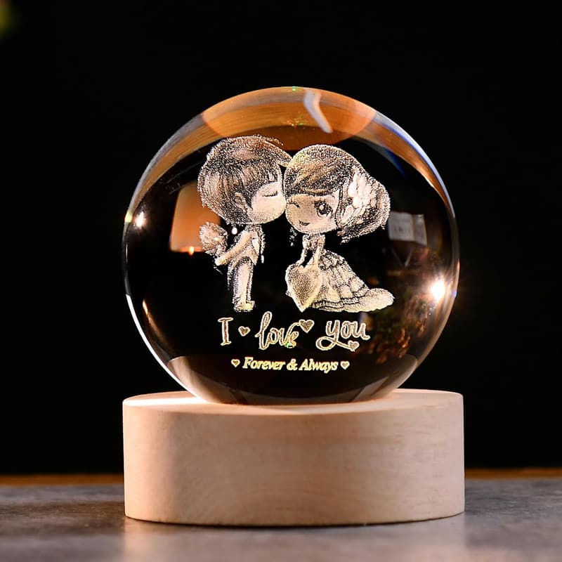 Valentine's Day 3D Crystal Couple Sphere with Lighted Base