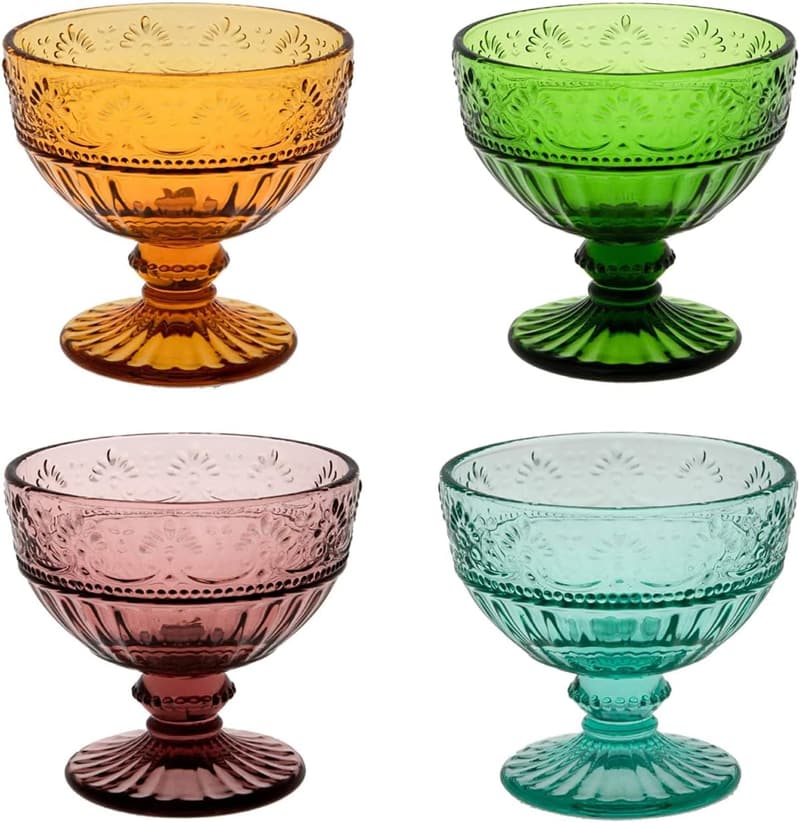 Colorful Glass Ice Cream Cups - Set of 4 Dessert Bowls