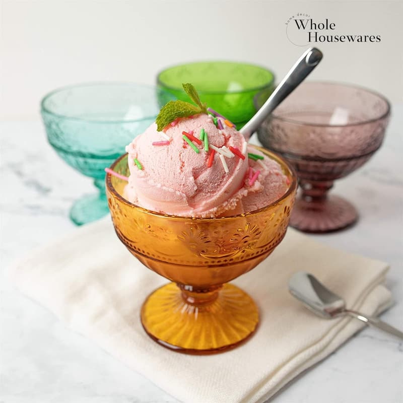 Colorful Glass Ice Cream Cups - Set of 4 Dessert Bowls