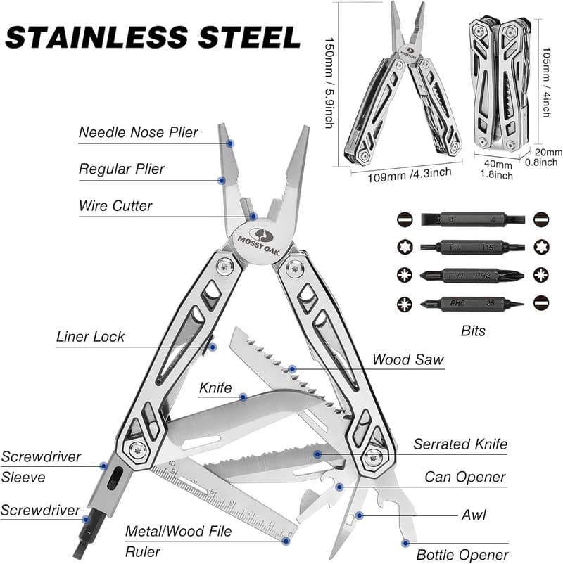 21-in-1 Stainless Steel Multitool Pocket Knife for Outdoor Use