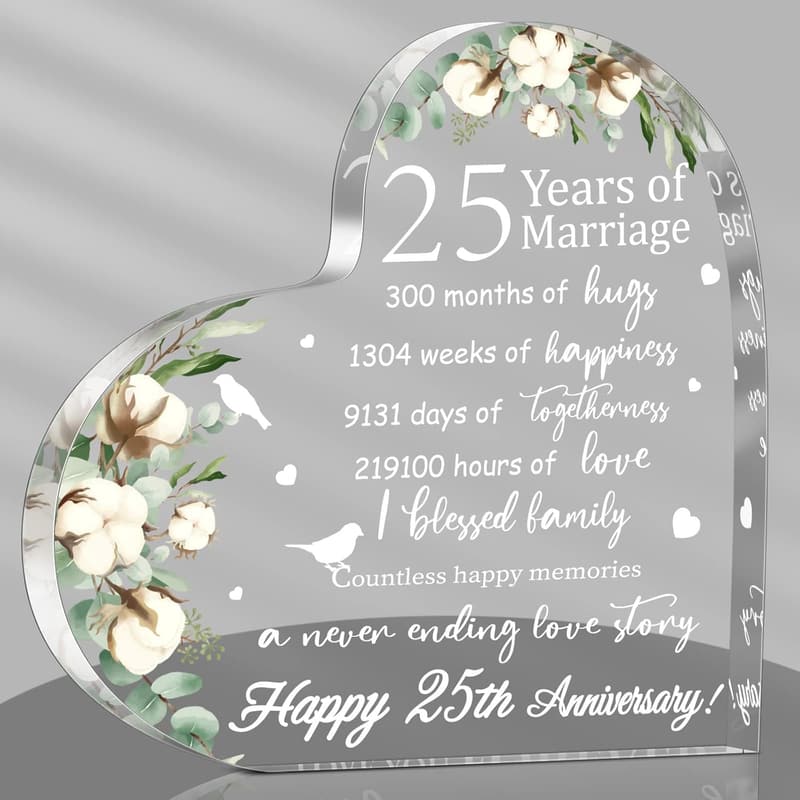 25th Anniversary Acrylic Heart Keepsake Gift for Couples