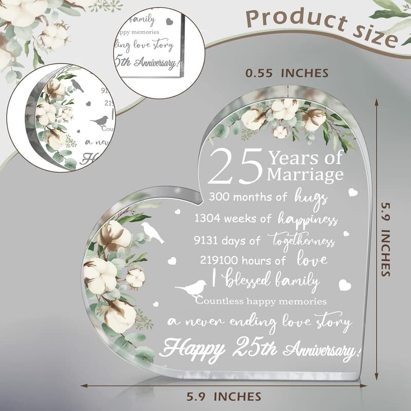 25th Anniversary Acrylic Heart Keepsake Gift for Couples
