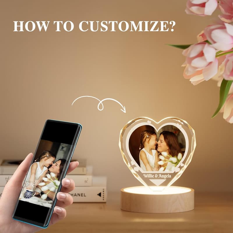 Personalized 3D Crystal Photo Gift for Mom's Birthday