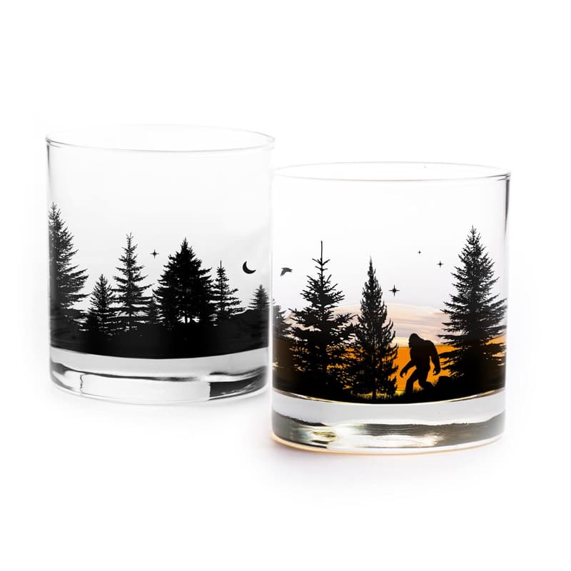Outdoor Enthusiast Whiskey Glass Set - 11oz Bear Design (Set of 2)