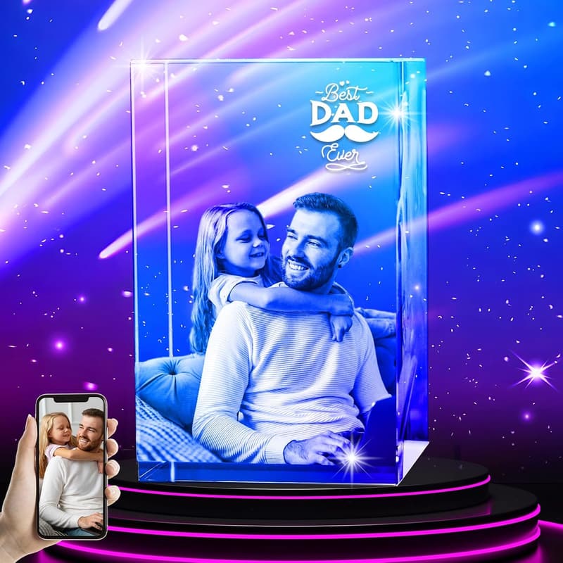 Custom 3D Crystal Photo with Optional Light Base - Gift for Parents