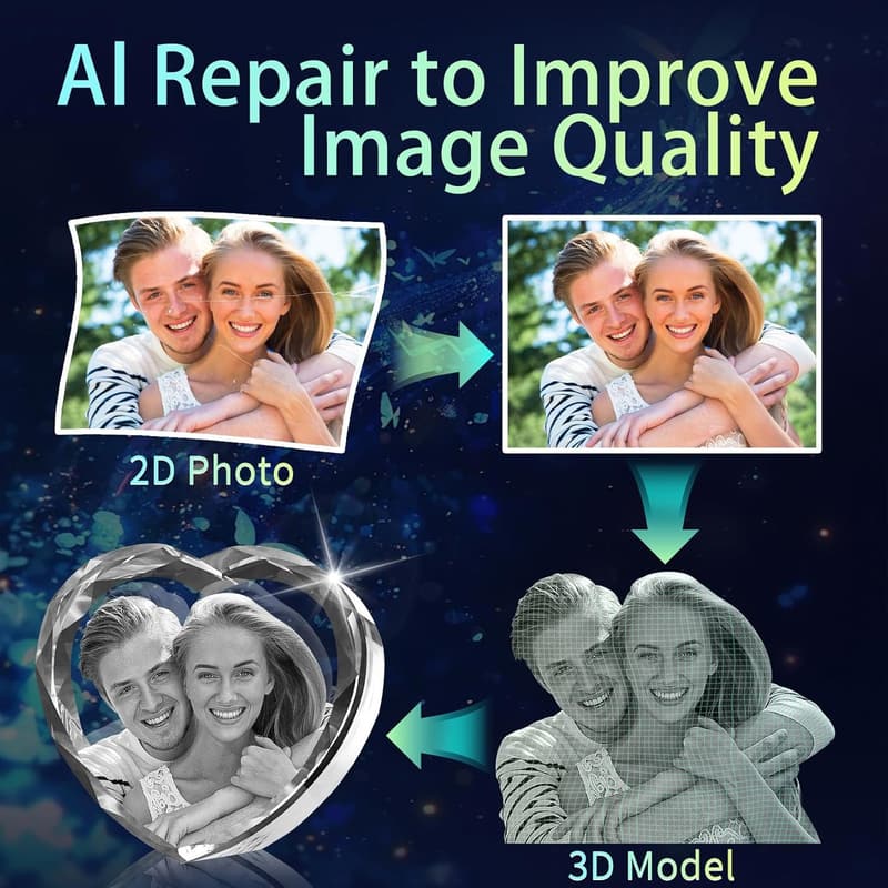 Personalized 3D Crystal Photo for Couples – Custom Laser Etched