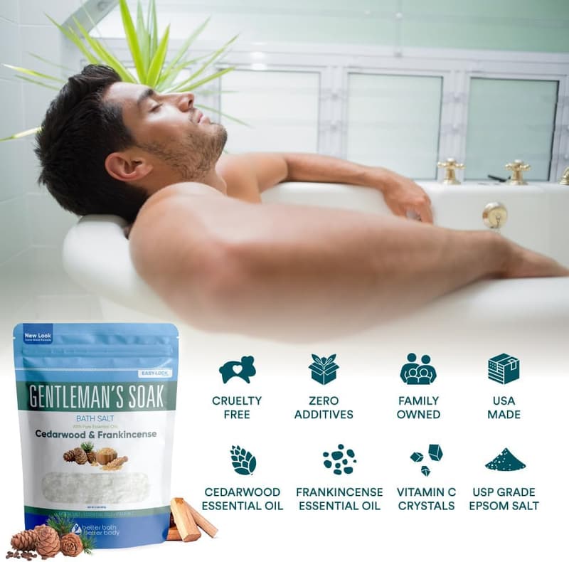 Men's Epsom Bath Salt with Cedarwood & Essential Oils - 32 oz