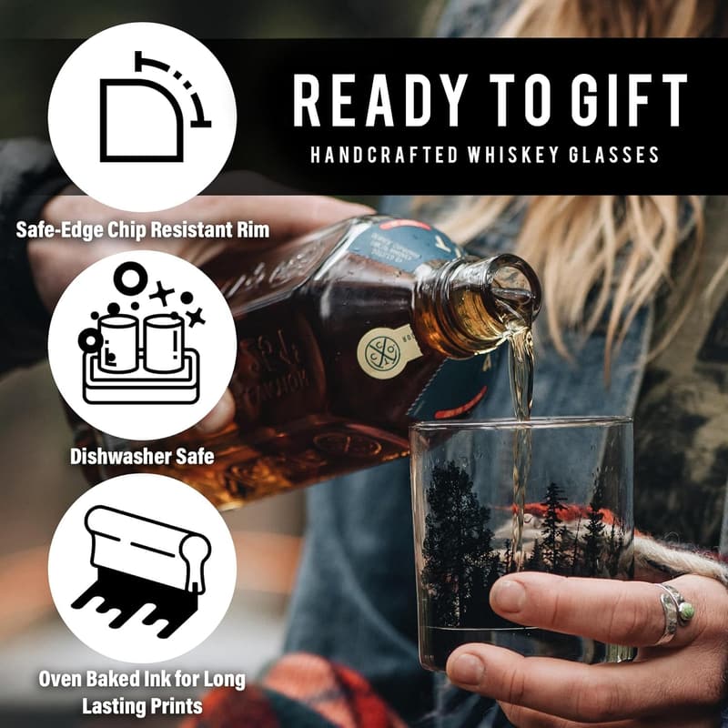 Outdoor Enthusiast Whiskey Glass Set - 11oz Bear Design (Set of 2)