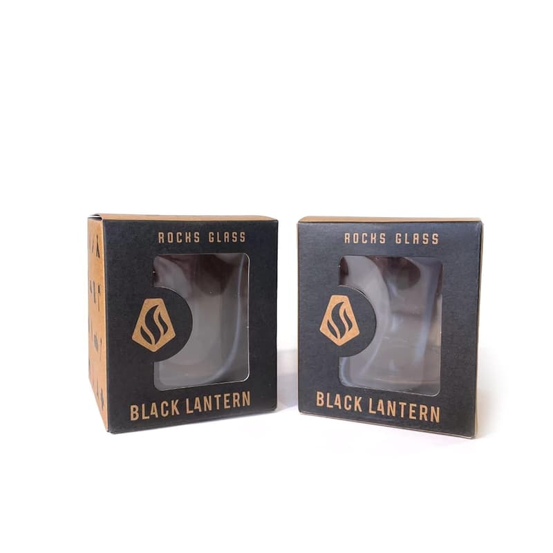 Nature-Themed Black Lantern Whiskey Glasses, 11oz