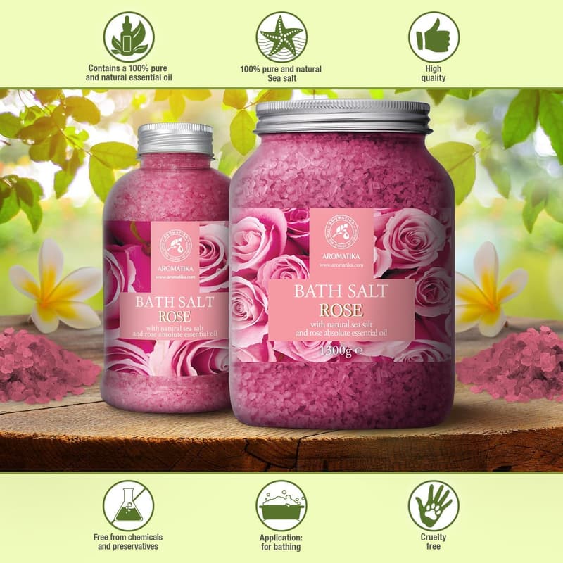 Natural Rose Bath Salts with Rosewood Oil - 46 Oz Aromatherapy