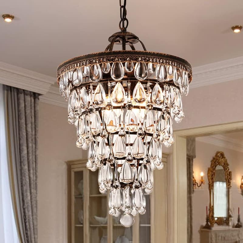 Bronze 4-Light Crystal Chandelier for Farmhouse Entryway