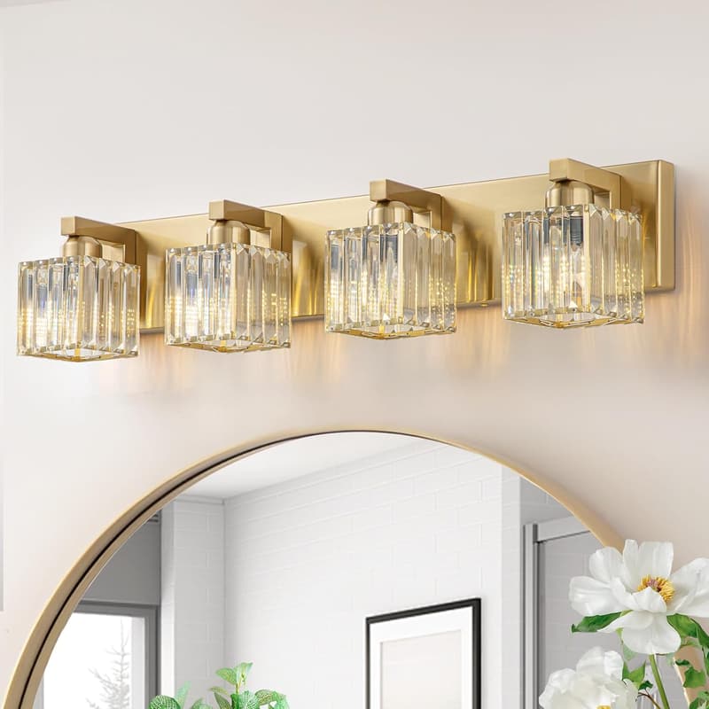 Modern Gold Crystal Bathroom Vanity Lights with Square Shade