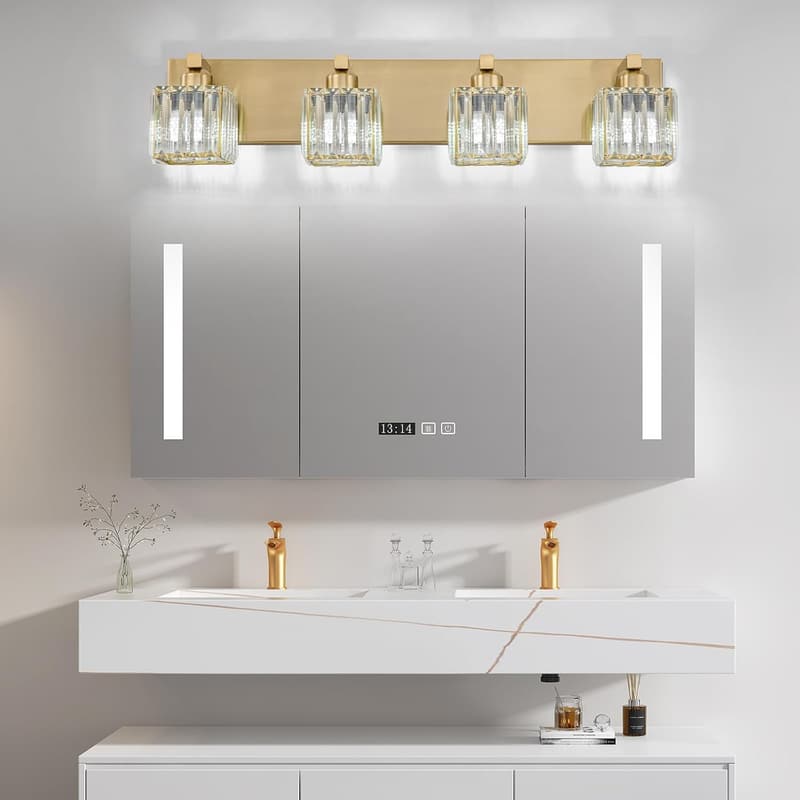 Modern Gold Crystal Bathroom Vanity Lights with Square Shade