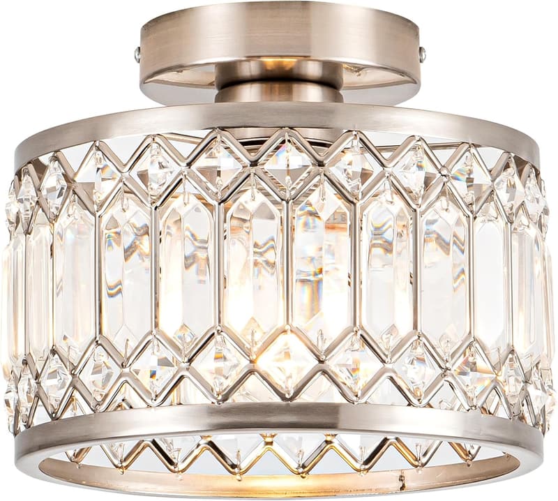Modern Crystal Semi Flush Mount Ceiling Light Fixture