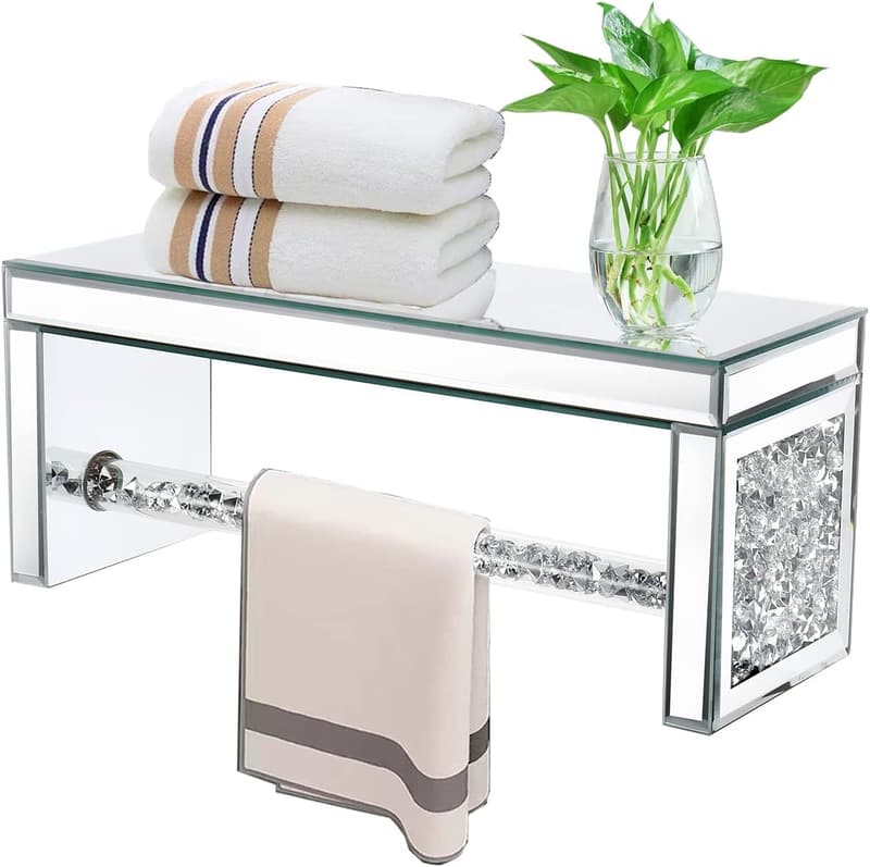 Wall-Mounted Glass Shelf with Crystal Towel Bar for Bathroom