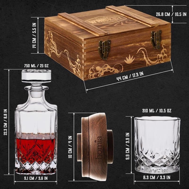 Whiskey Gift Set for Men - 14 pcs with Decanter, Smoker & Glasses