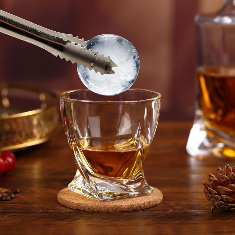 Whiskey Rocks Glass Set with 2 Crystal Tumblers & Ice Molds