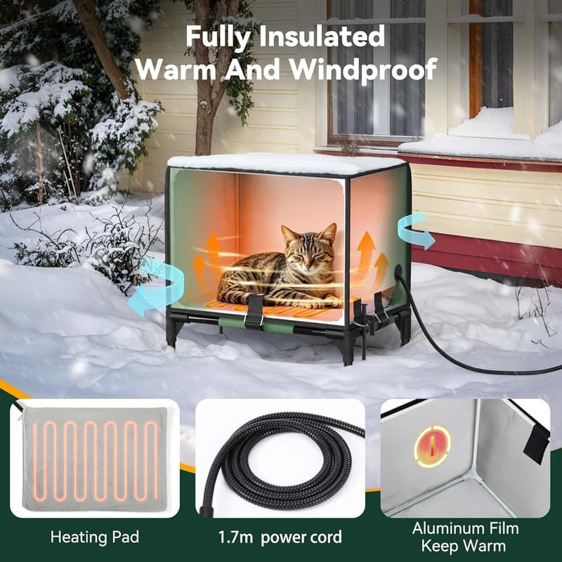 Heated Waterproof Outdoor Cat House for Winter Shelter