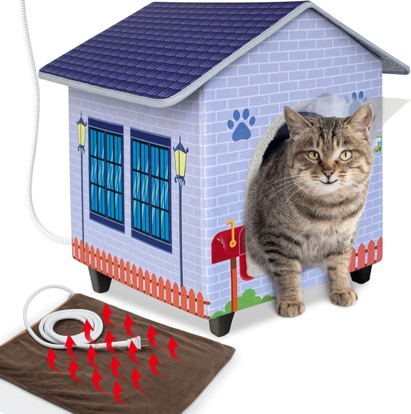 Heated Cat House with Elevated Bed for Indoor/Outdoor Use