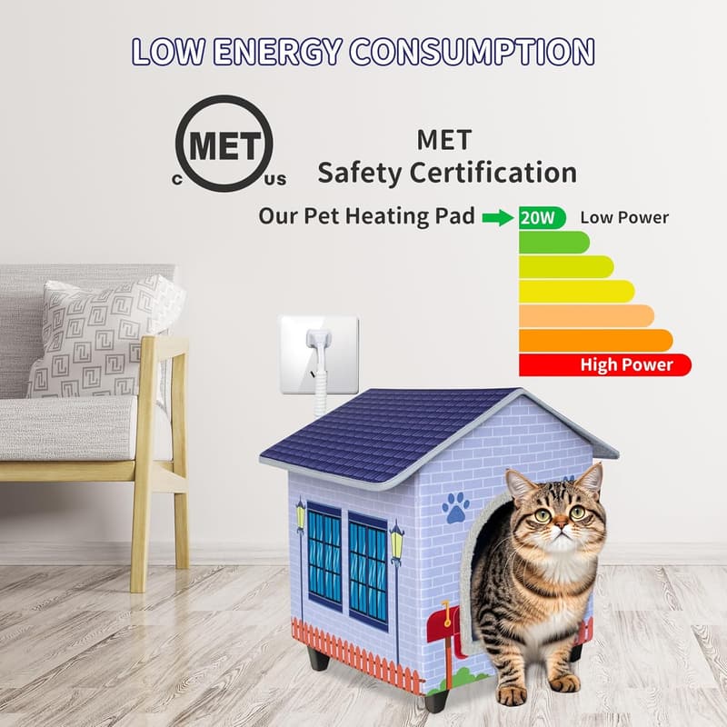 Heated Cat House with Elevated Bed for Indoor/Outdoor Use