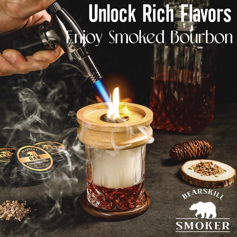 Whiskey Smoker Kit with 6 Wood Chip Flavors & Glasses
