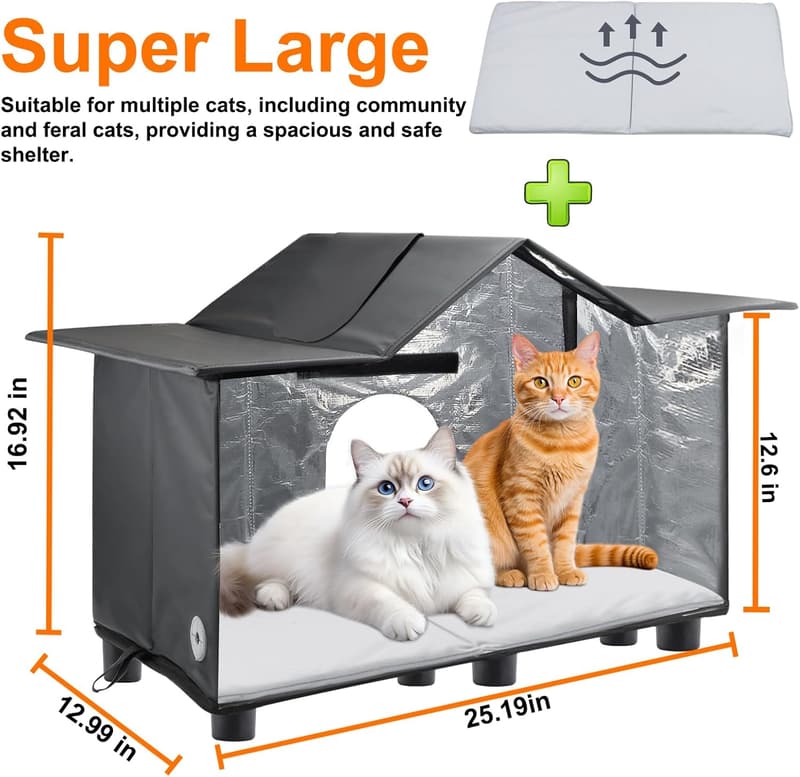 Weatherproof Outdoor Cat House - Insulated Elevated Shelter with Cushion