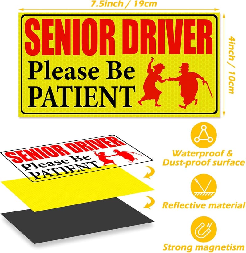 Reflective Car Magnet Sign for Seniors - 4-Piece Set