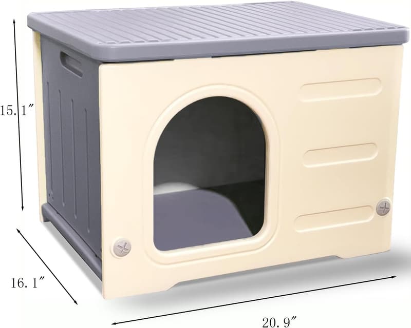Stackable Insulated Cat House with Cushion & Bowl - Gray