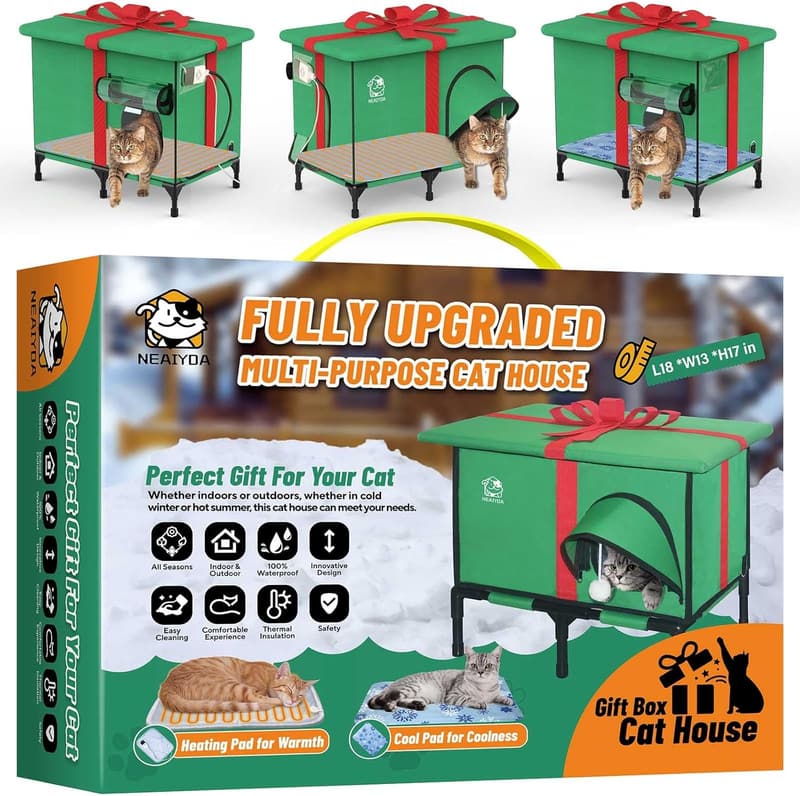 Weatherproof Outdoor Cat House with Heated Pad - Gift Boxed