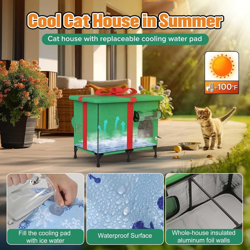 Weatherproof Outdoor Cat House with Heated Pad - Gift Boxed