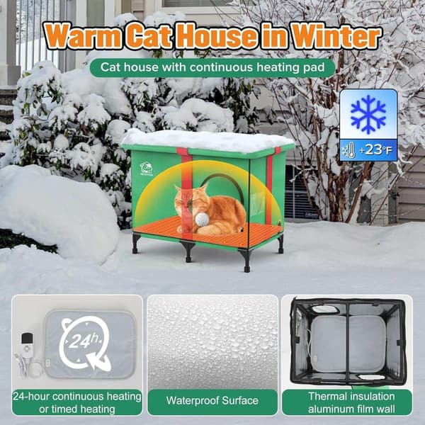 Weatherproof Outdoor Cat House with Heated Pad - Gift Boxed