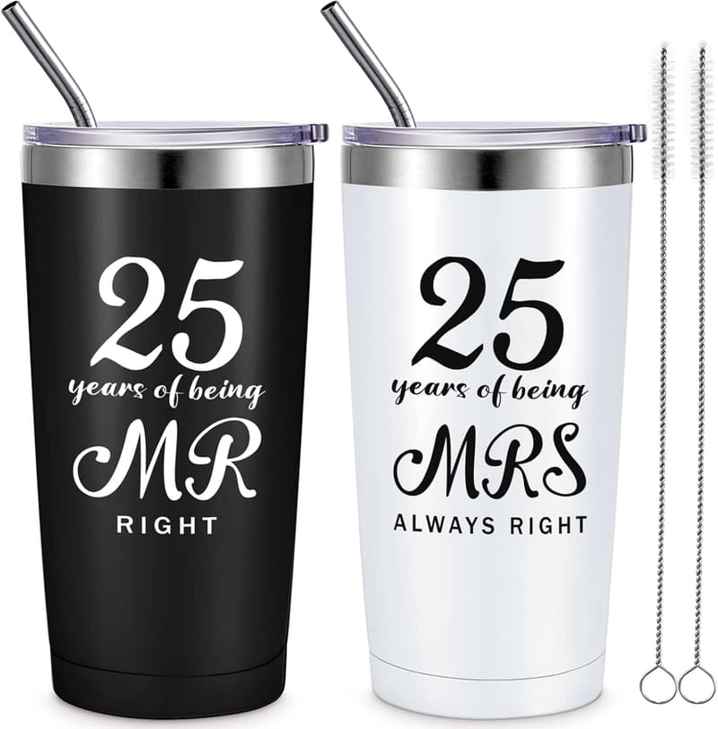 25th Anniversary Travel Tumblers Set for Couples