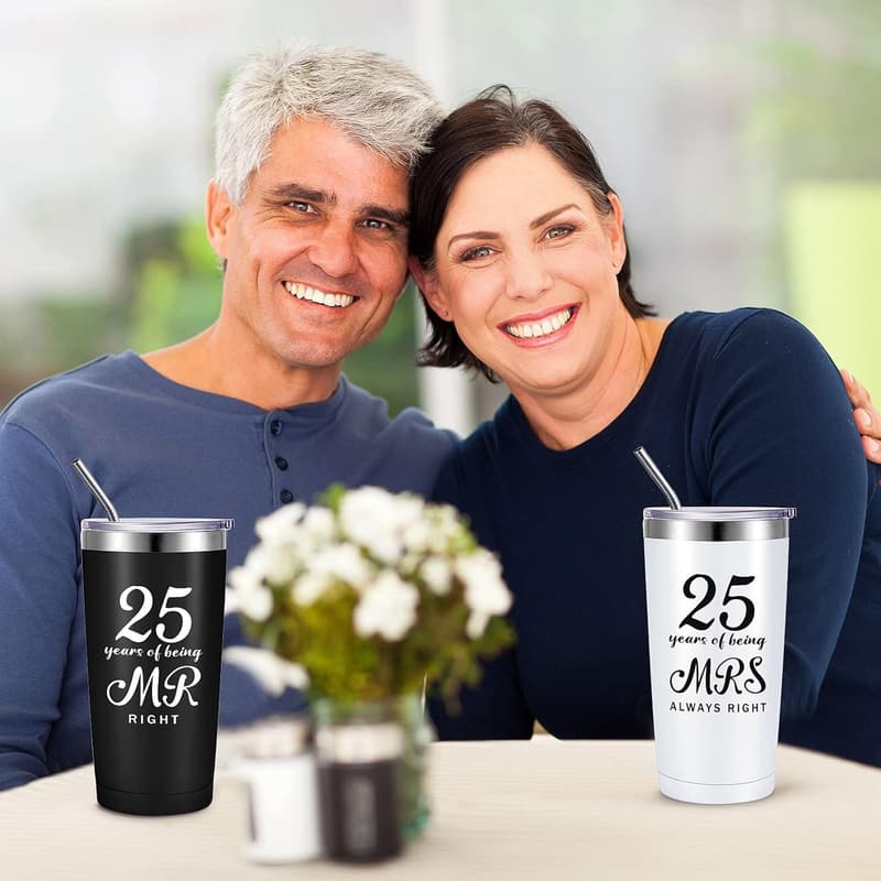 25th Anniversary Travel Tumblers Set for Couples