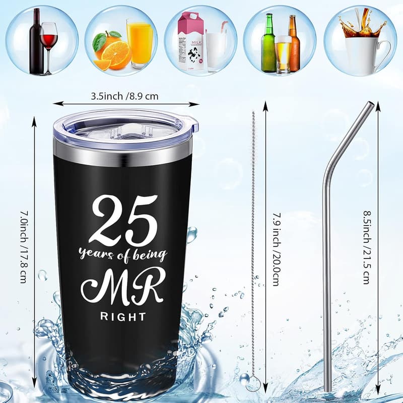 25th Anniversary Travel Tumblers Set for Couples
