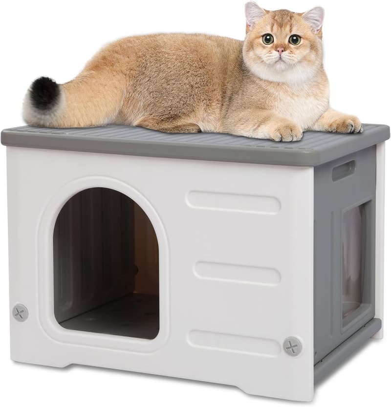 Outdoor Waterproof Cat House with Escape Door - Grey