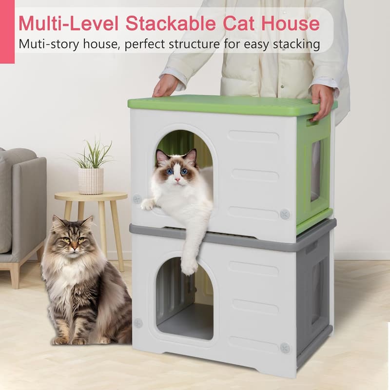 Outdoor Waterproof Cat House with Escape Door - Grey