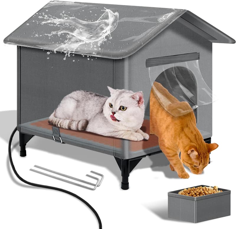 Foldable Heated Cat Shelter with Insulation for Winter