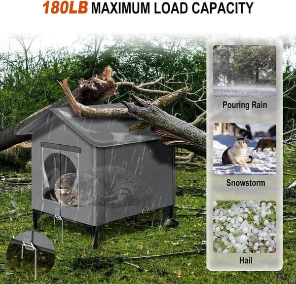 Foldable Heated Cat Shelter with Insulation for Winter