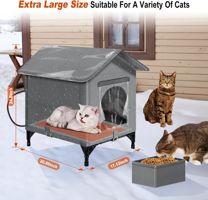 Foldable Heated Cat Shelter with Insulation for Winter