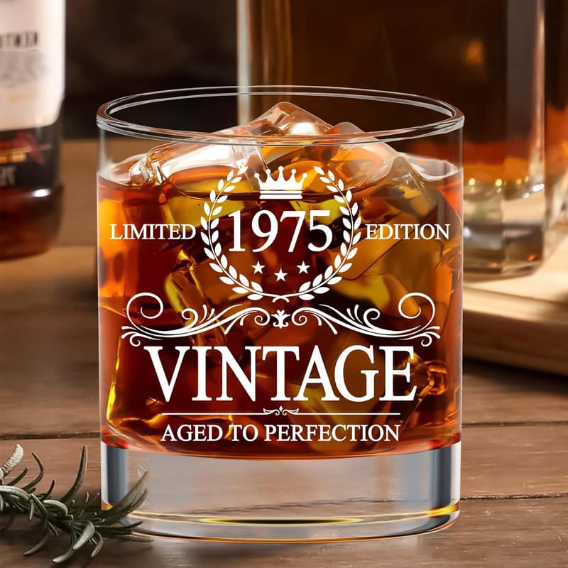50th Birthday Vintage Whiskey Glass Gift for Him