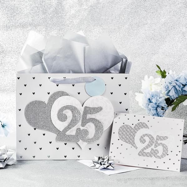13th Anniversary Silver Gift Bag with Tissue and Tag