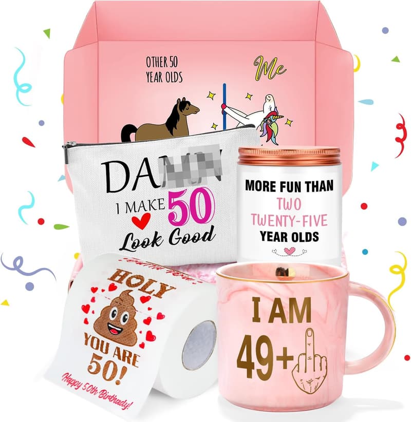 50th Birthday Gifts for Women - Coffee Mug & Makeup Bag