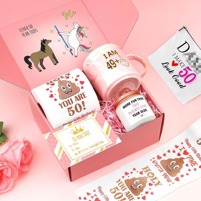 50th Birthday Gifts for Women - Coffee Mug & Makeup Bag
